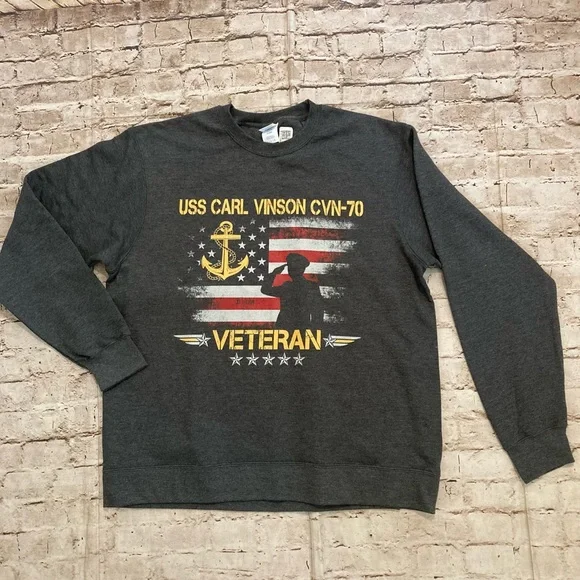 NWT Port & company USS Carl Vinson CVN-19 veteran gray fleece unisex sweater L. - Picture 2 of 9